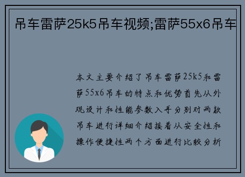 吊车雷萨25k5吊车视频;雷萨55x6吊车